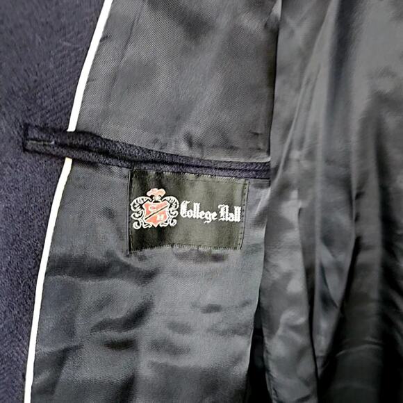 College Hall Wool Suit Jacket Blazer Mens 40L Vintage Dress Coat Navy Poland - Picture 6 of 7